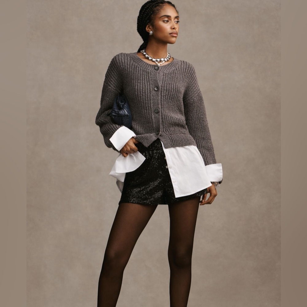 NWT Anthropologie Cropped Twofer Cardigan Sweater in Grey, Small
